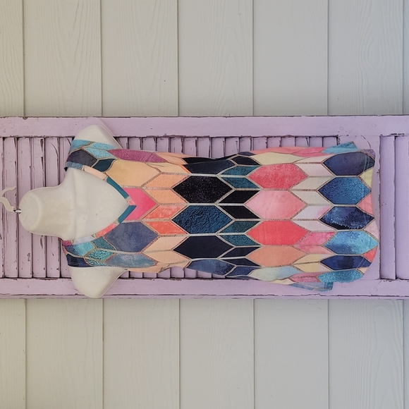 💗 Beautiful! Multicolor Geometric Sleeveless V-Neck Top Shirt M - Picture 1 of 13